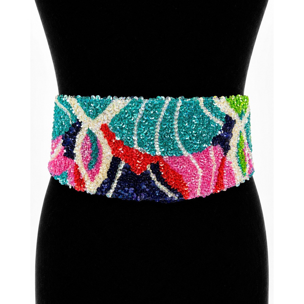 Vintage La Mendola‎ Agosto Mod Art Hand Beaded Multicolor Pure Silk Chiffon Belt